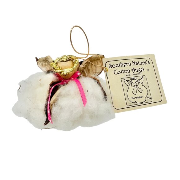 Southern Natures Cotton Angel Ornament Handcrafted w Pink Ribbon Christmas - Picture 1 of 6